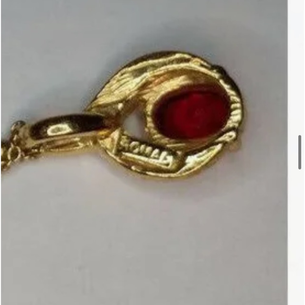 New! Vintage Ruby Set Simulant Teardrop Necklace … - image 4